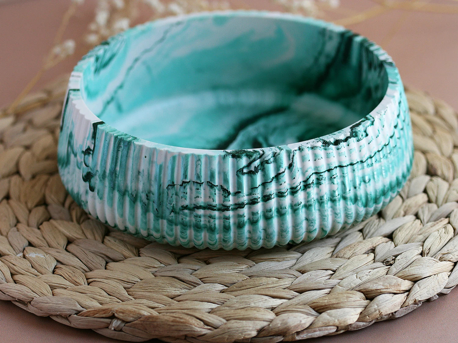 Grand bol rond décoratif Lagon blanc turquoise – Série Néréide