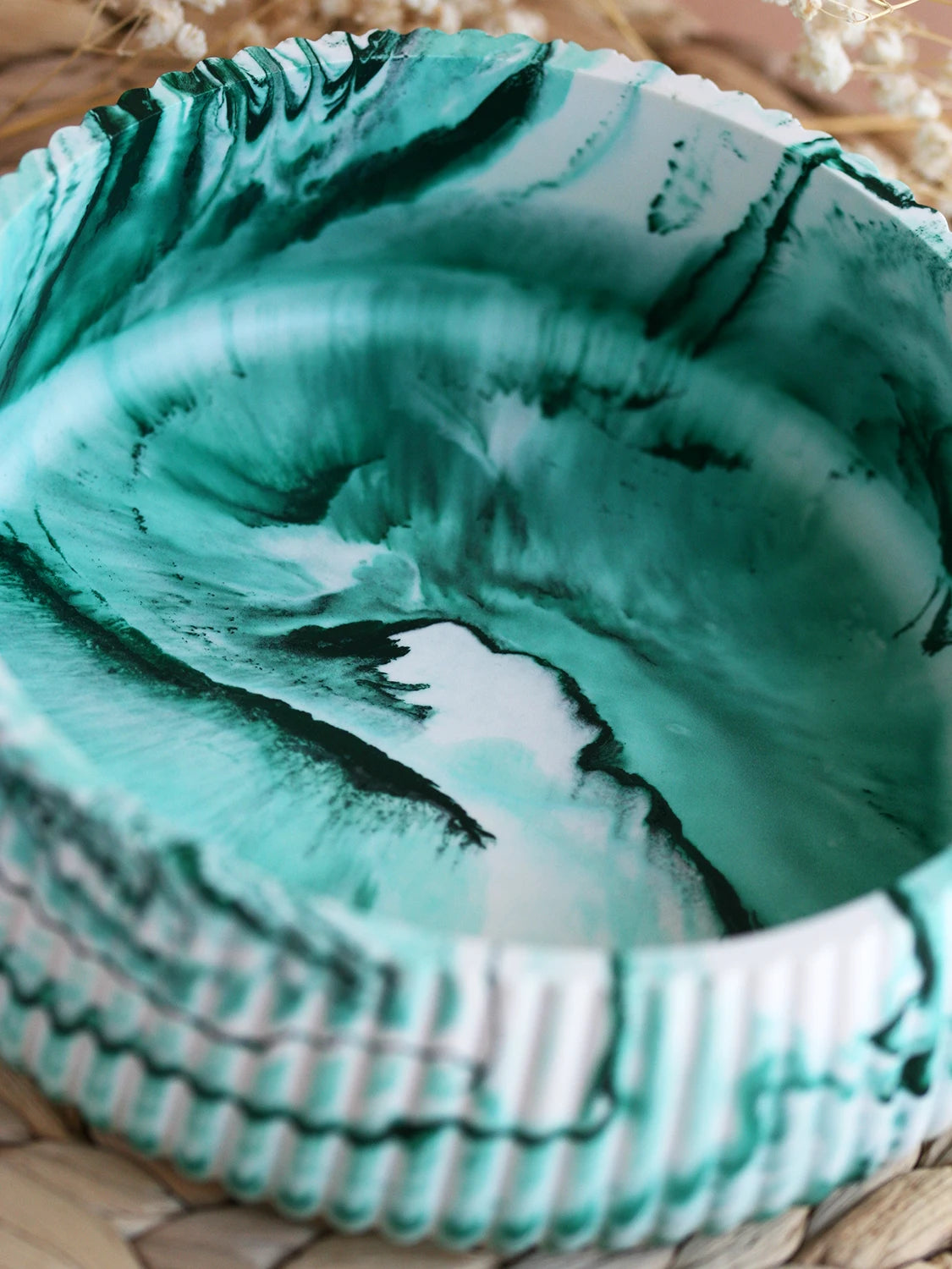 Grand bol rond décoratif Lagon blanc turquoise – Série Néréide