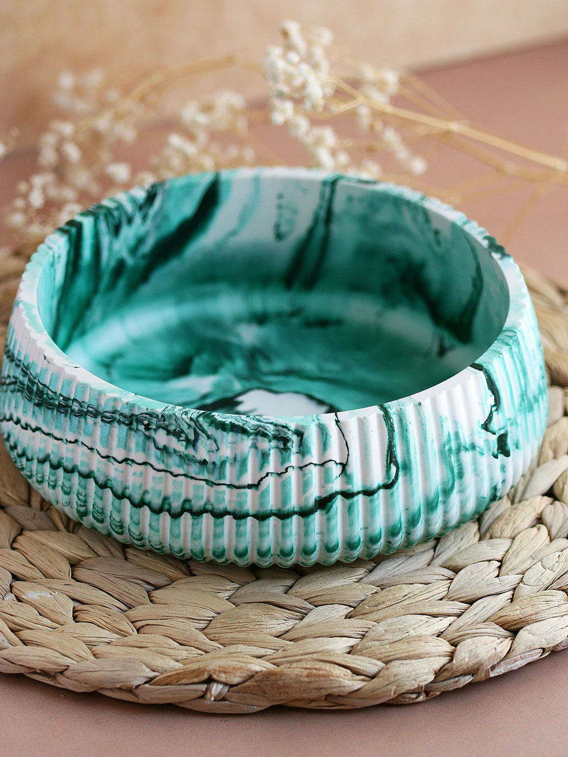 Grand bol rond décoratif Lagon blanc turquoise – Série Néréide