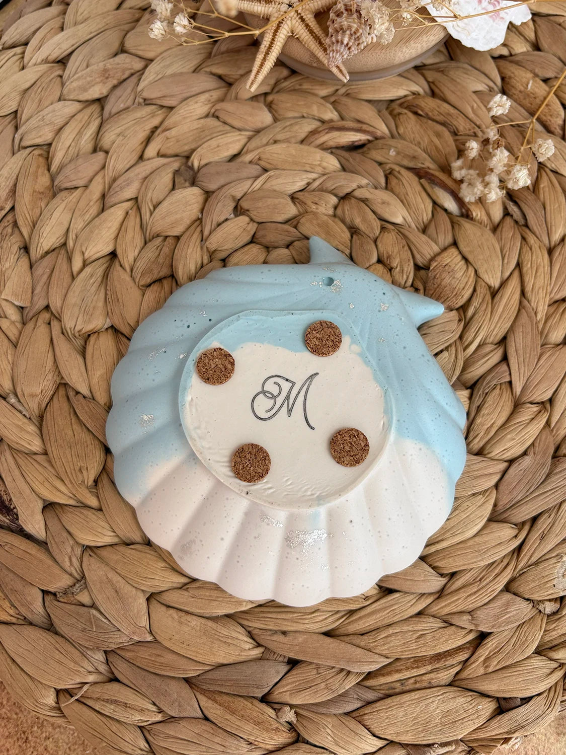 Plateau à bijoux Shelly bleu poudre et blanc crème (unique)