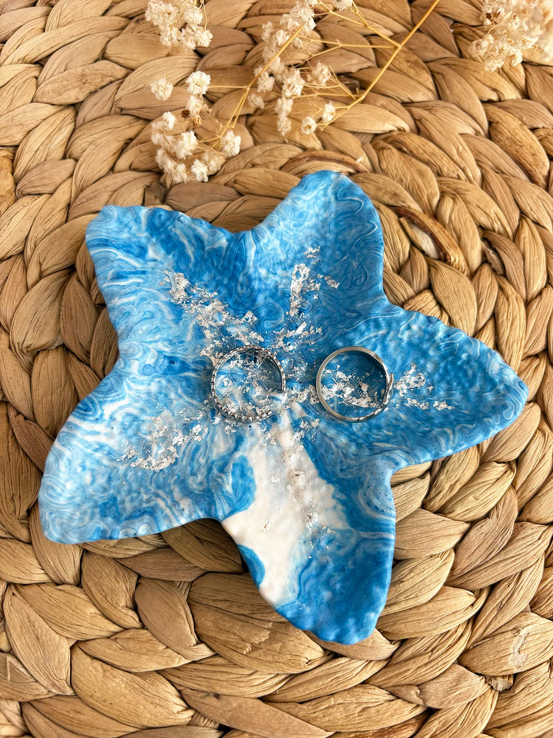 Plateau à bijoux Starfish bleu/blanc argent (unique)