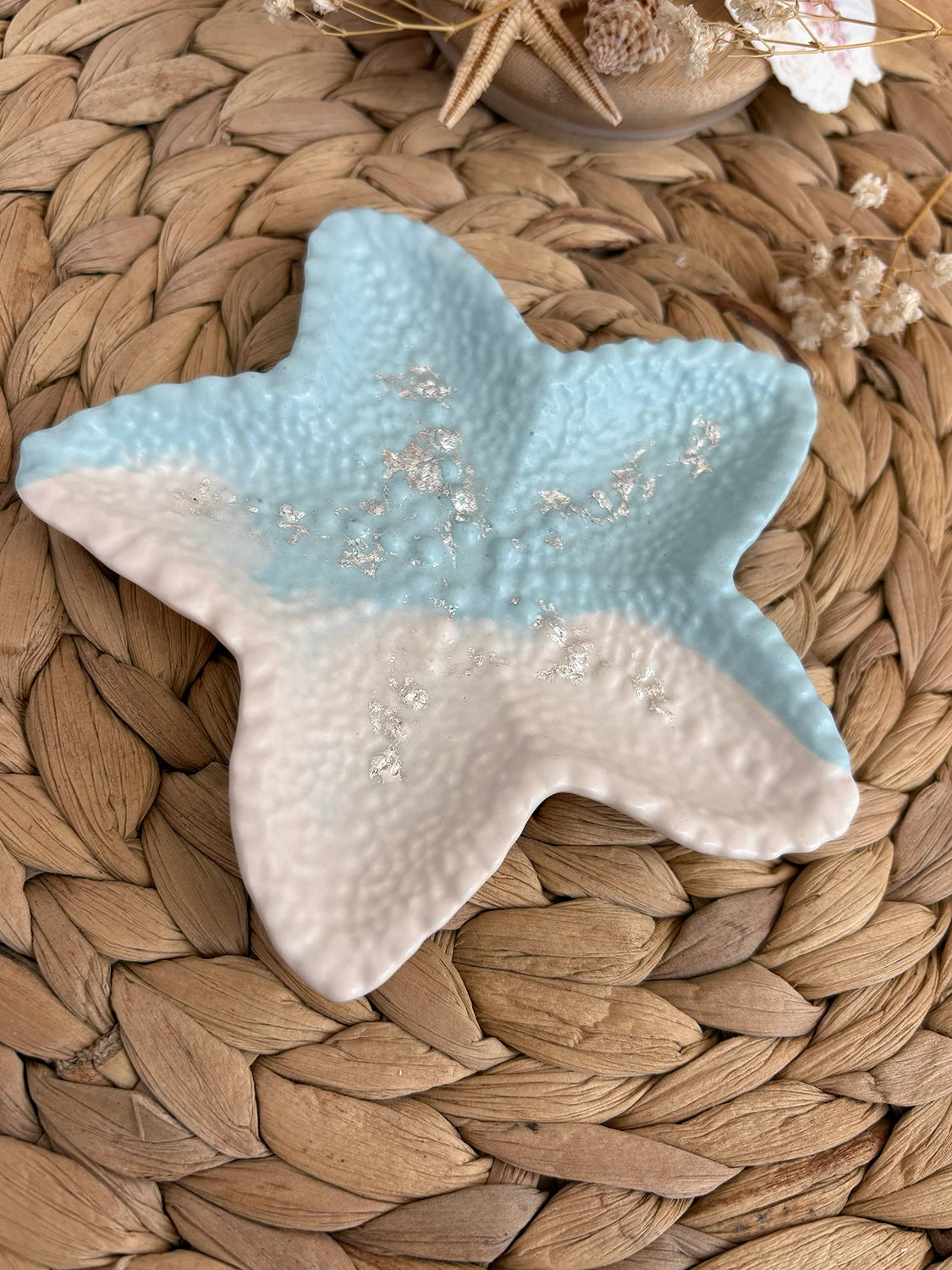 Plateau à bijoux Starfish bleu poudre et blanc crème (unique)
