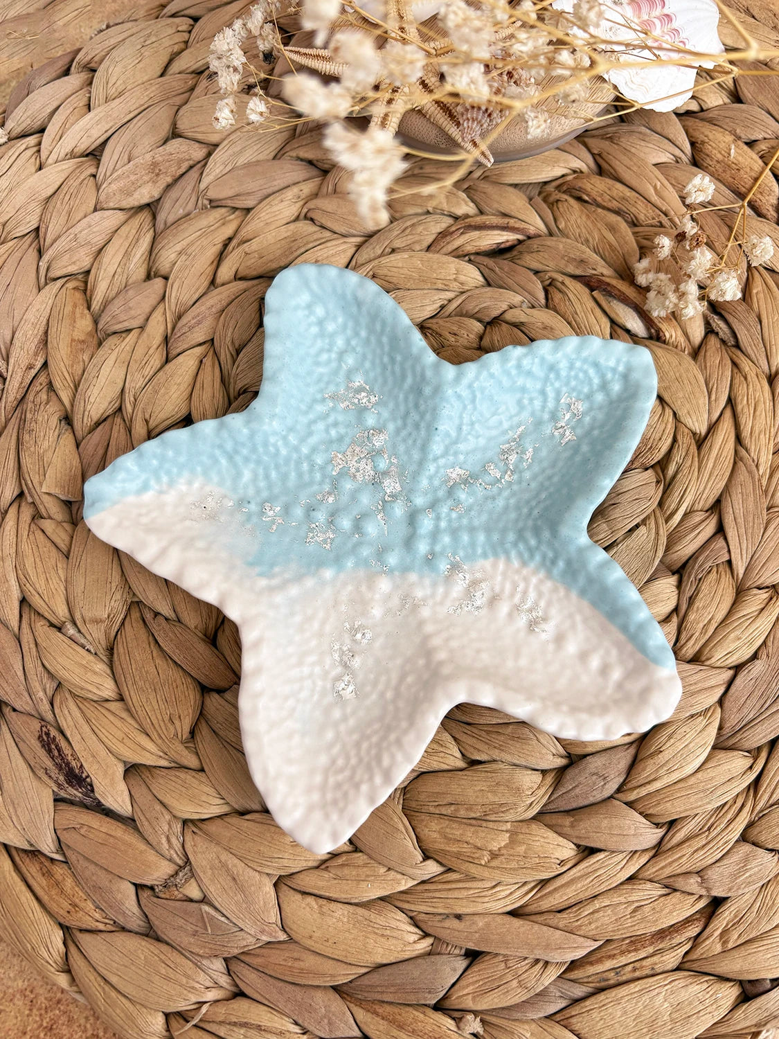 Plateau à bijoux Starfish bleu poudre et blanc crème (unique)