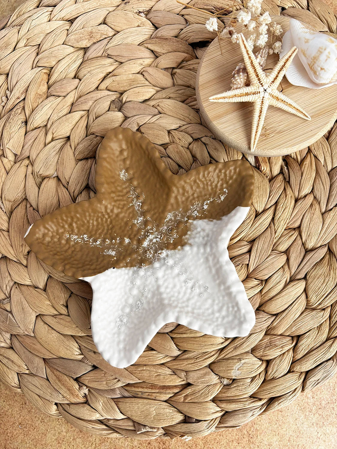 Plateau à bijoux Starfish beige sable et blanc crème argent (unique)