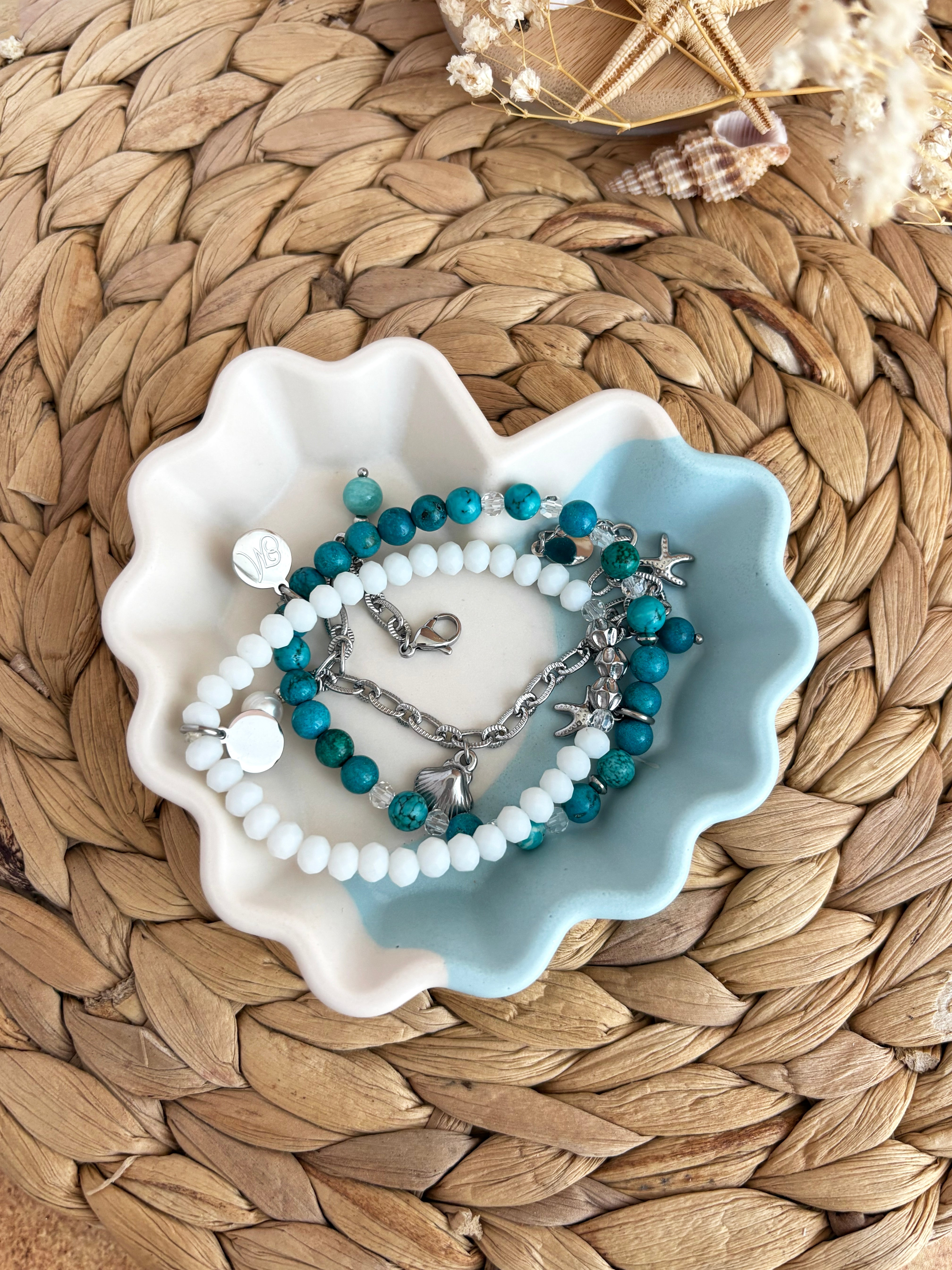 Plateau à bijoux Sweetheart bleu poudre et blanc (unique)
